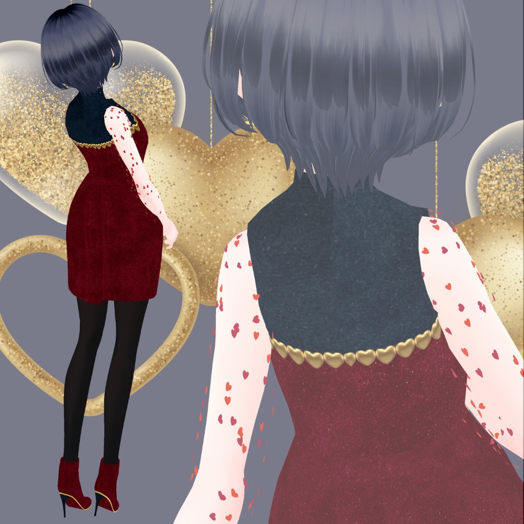 ハートワンピ&シューズ VRoid