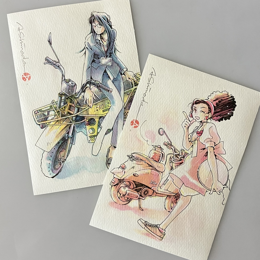 ［自宅発送］ドローイング原画｜bike＋girl（モトラ・ビーノ）