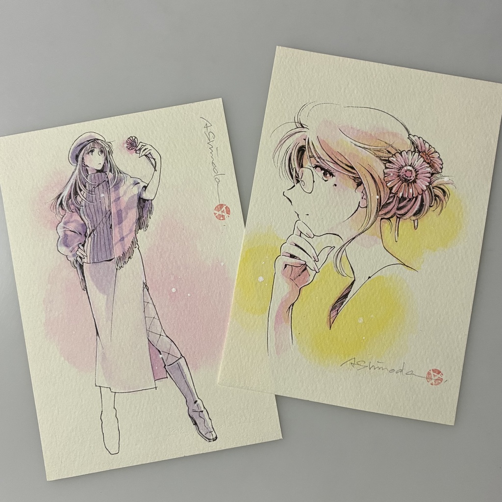 ［自宅発送］ドローイング原画｜ガーベラ姉妹（真紀・薫）