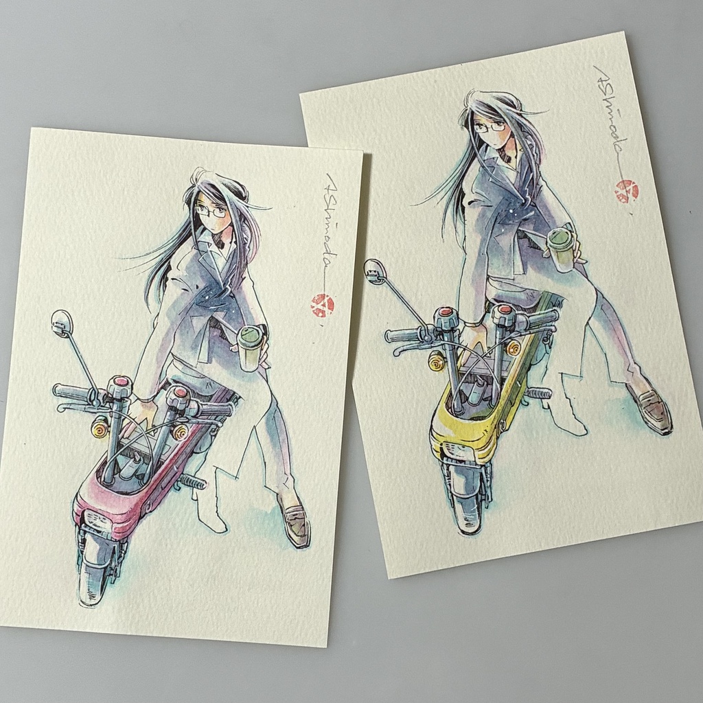 ［自宅発送］ドローイング原画｜理子コンポ・スーツ（赤・黄）