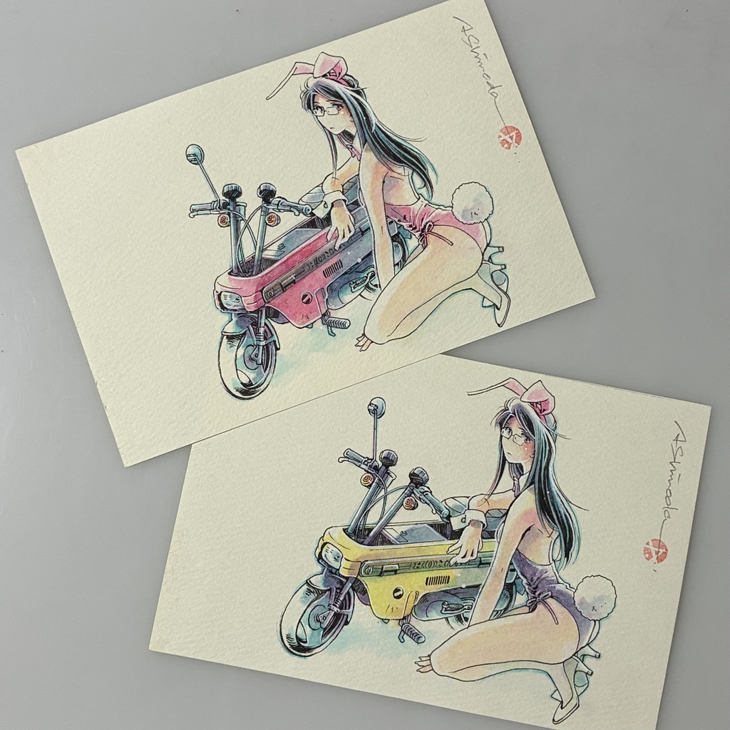 ［自宅発送］ドローイング原画｜理子コンポ・バニー（赤・黄）