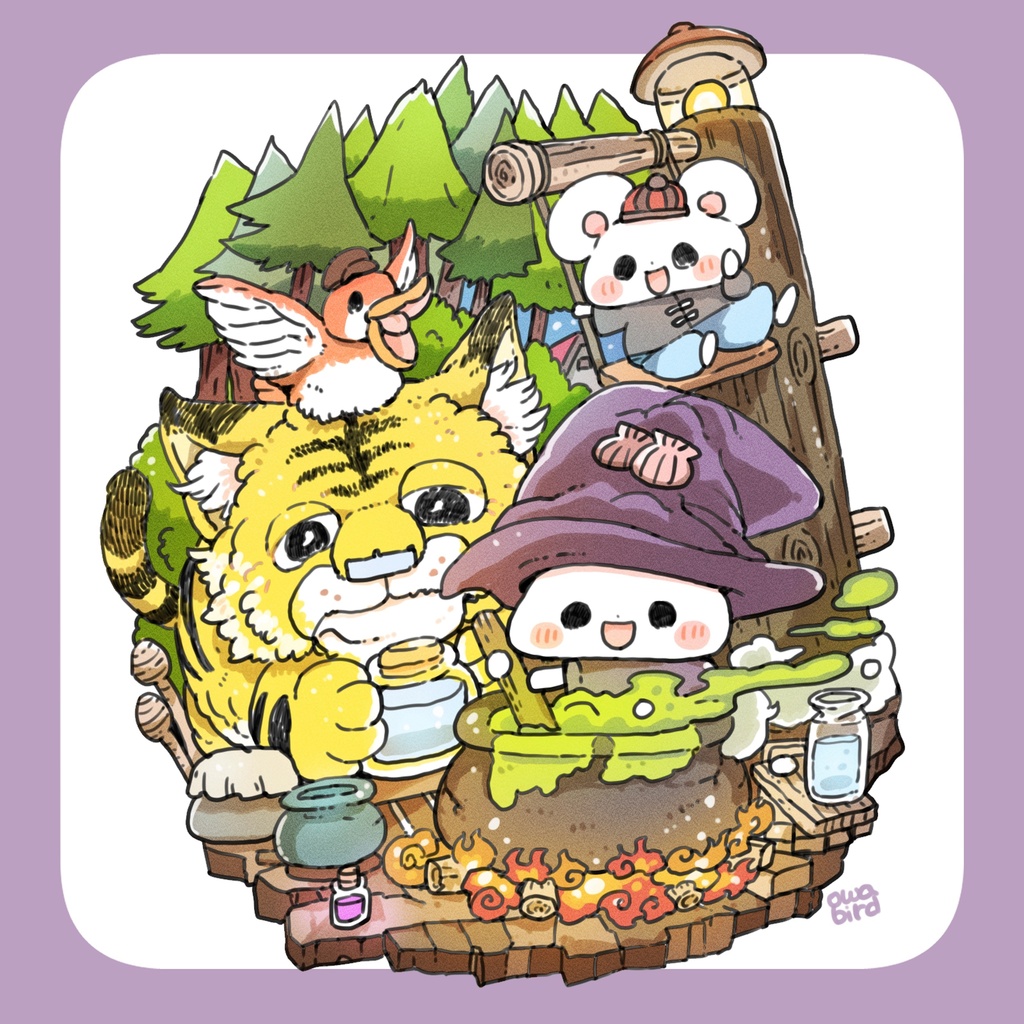 【ゆるかわ白Tシャツ】弱気な虎さんと魔法の薬作り。ねこ&ねずみちゃん