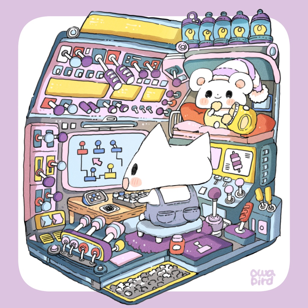 【ゆるかわ白Tシャツ】レバースイッチエンジニア ねこ&ねずみちゃん