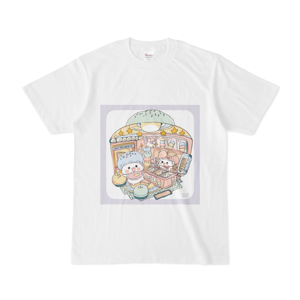 【ゆるかわ白Tシャツ】カラフルアイスクリーム屋さん　ねこ＆ねずみちゃん