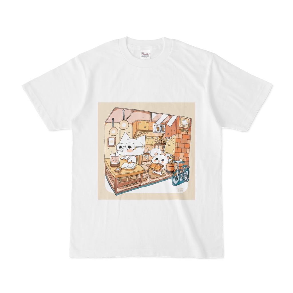 【ゆるかわ白Tシャツ】　お気に入りのお店　ねこ＆ねずみちゃん