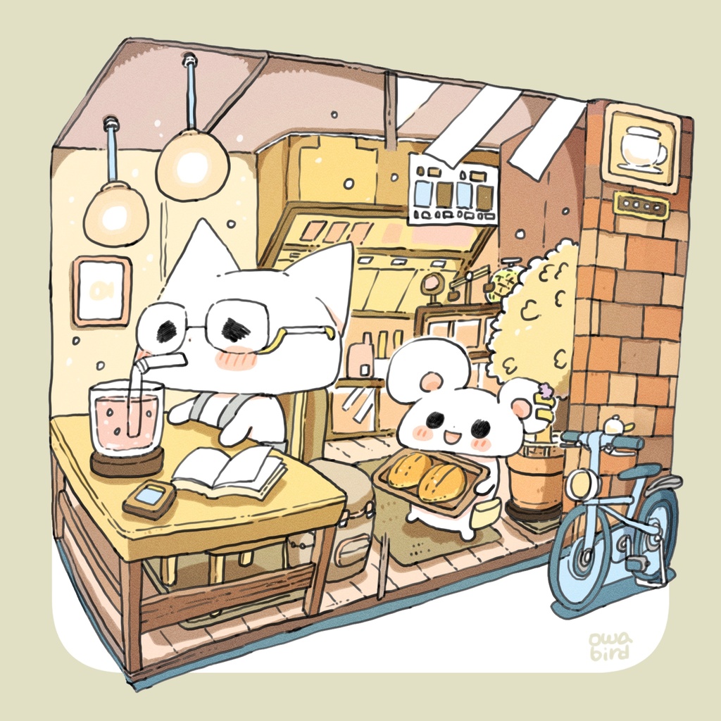 【ゆるかわ白Tシャツ】 お気に入りのお店 ねこ&ねずみちゃん