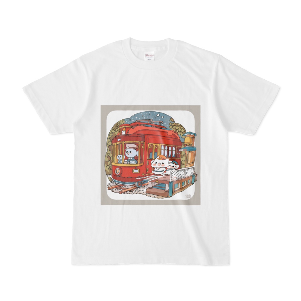 【ゆるかわ白Tシャツ】　夜空の出発進行　ねこ＆ねずみちゃん