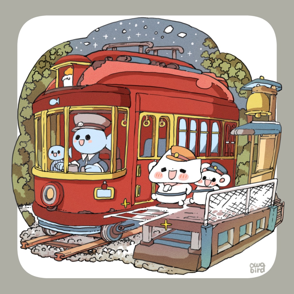 【ゆるかわ白Tシャツ】 夜空の出発進行 ねこ&ねずみちゃん