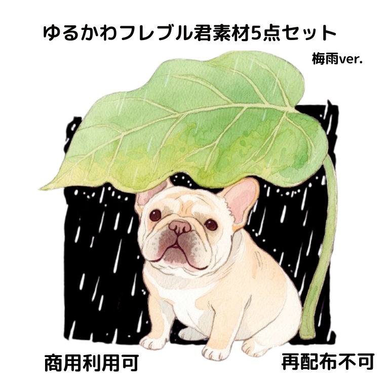 ゆるかわフレブル君　素材5点セット　梅雨ver.