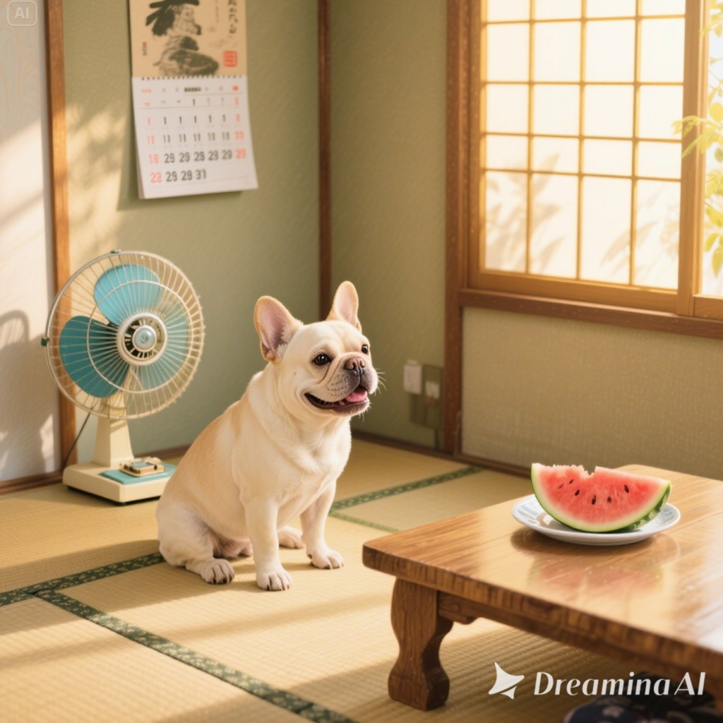 ばあちゃんちの夏　和室とフレブル君