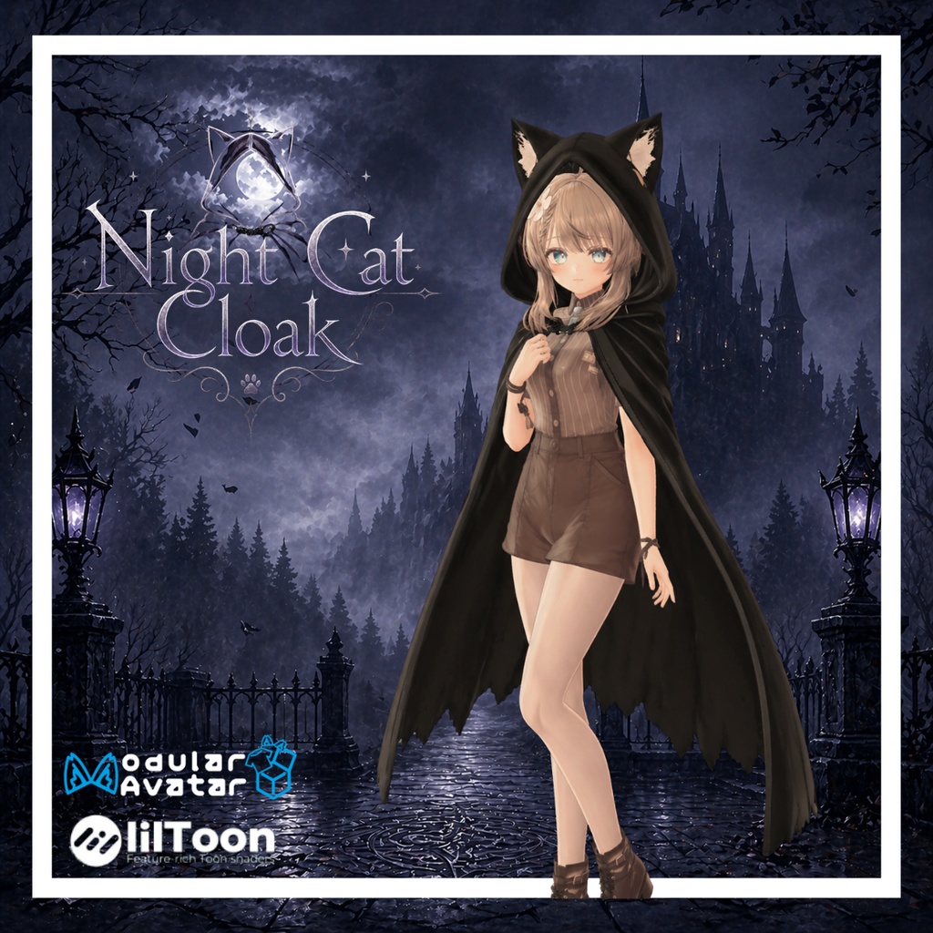 【複数アバター対応】Night Cat Cloak / 猫影のクローク