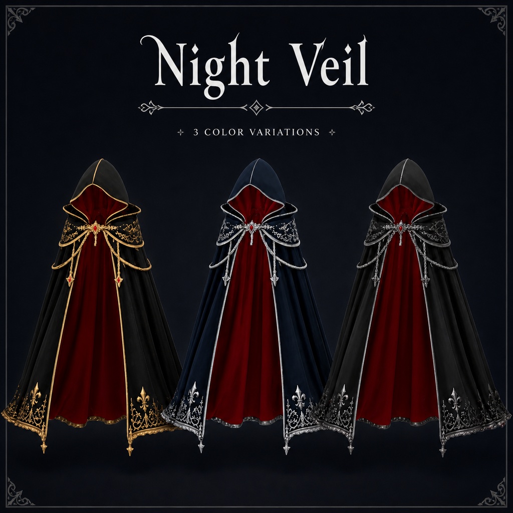 【複数アバター対応/3色展開】Night Cloak - 夜影のクローク