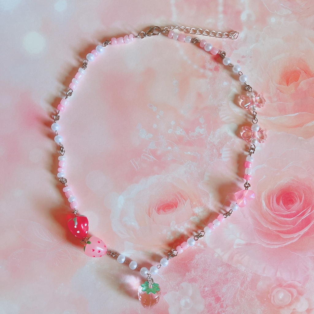 ✧*｡かわいいWイチゴのネックレス✧*｡ピンク