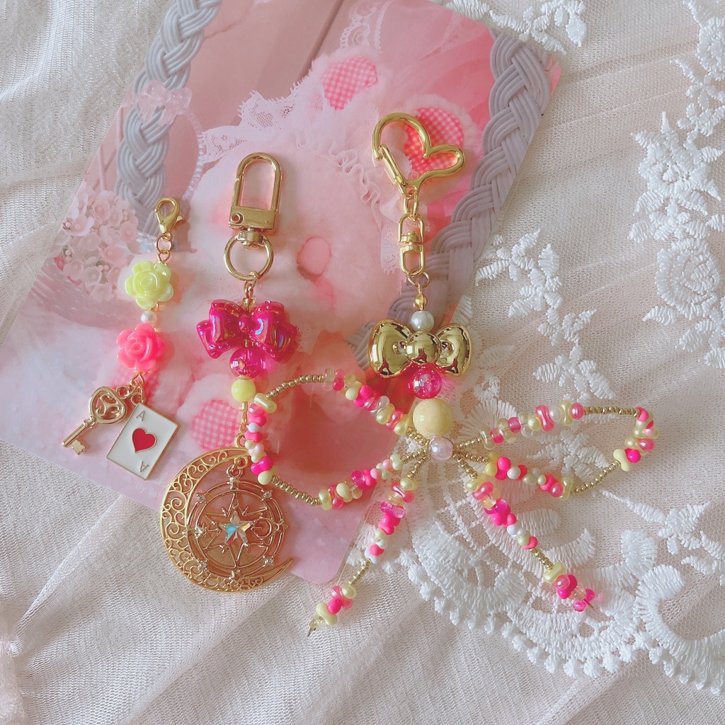 ✧*｡プリンセスっぽなビーズリボンキーホルダー✧*｡ 3点セット