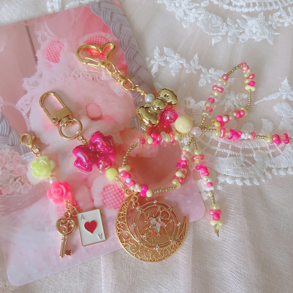 ✧*。プリンセスっぽなビーズリボンキーホルダー✧*。 3点セット