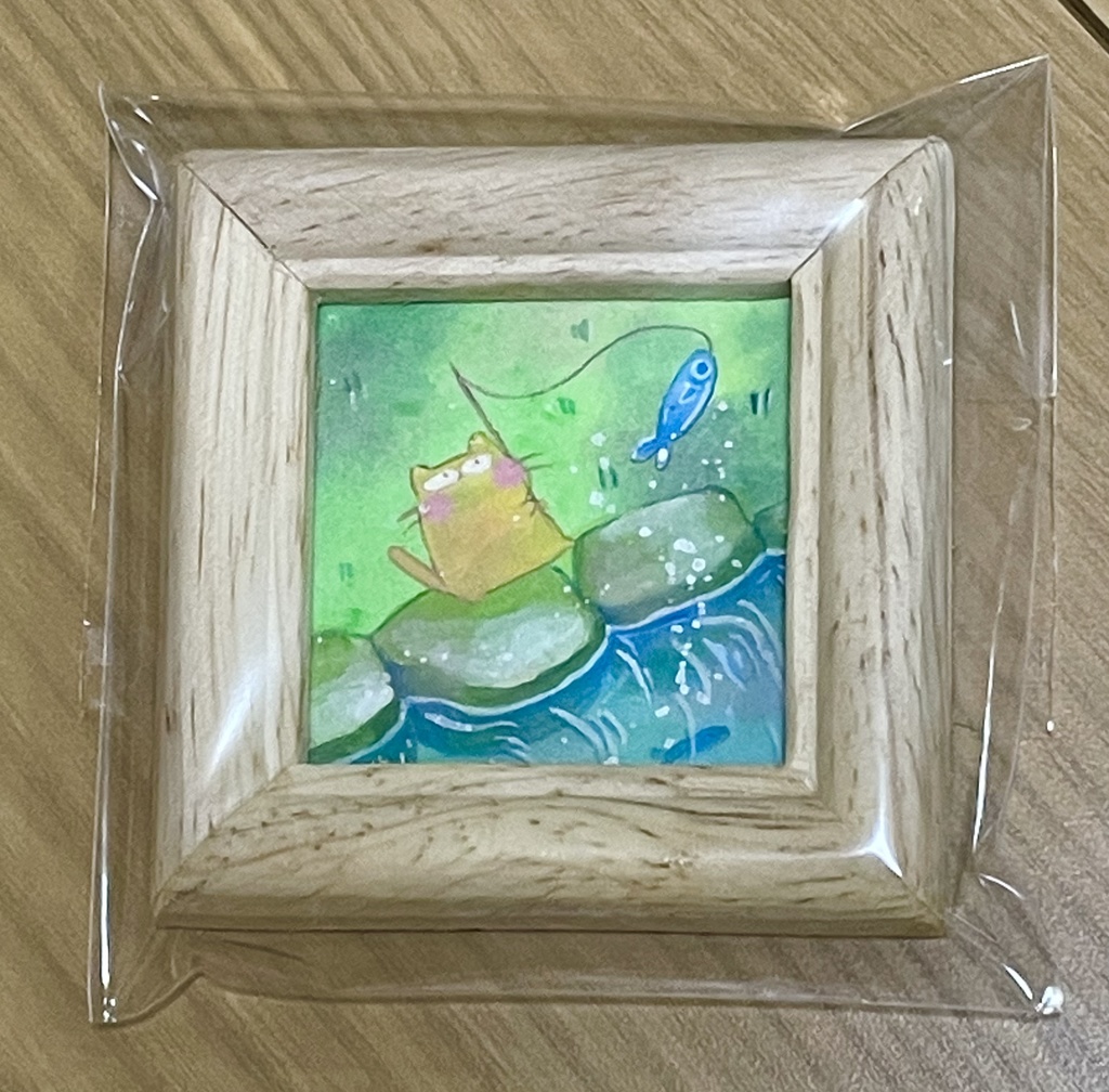 ミニ原画「釣りをするねこ」
