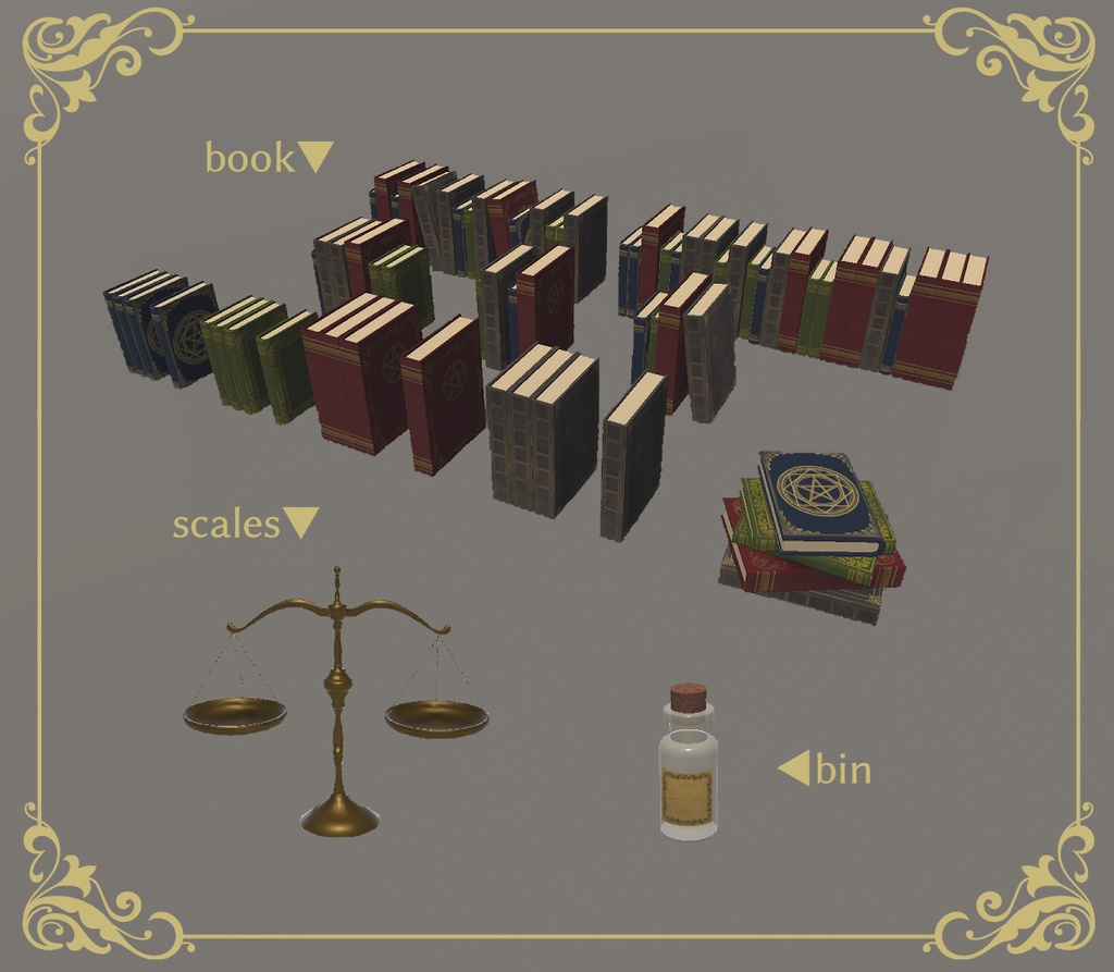 【3Dモデル】魔法使いの机&小物セット