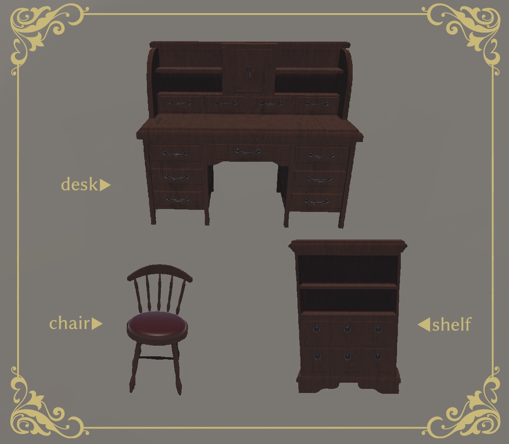【3Dモデル】魔法使いの机&小物セット