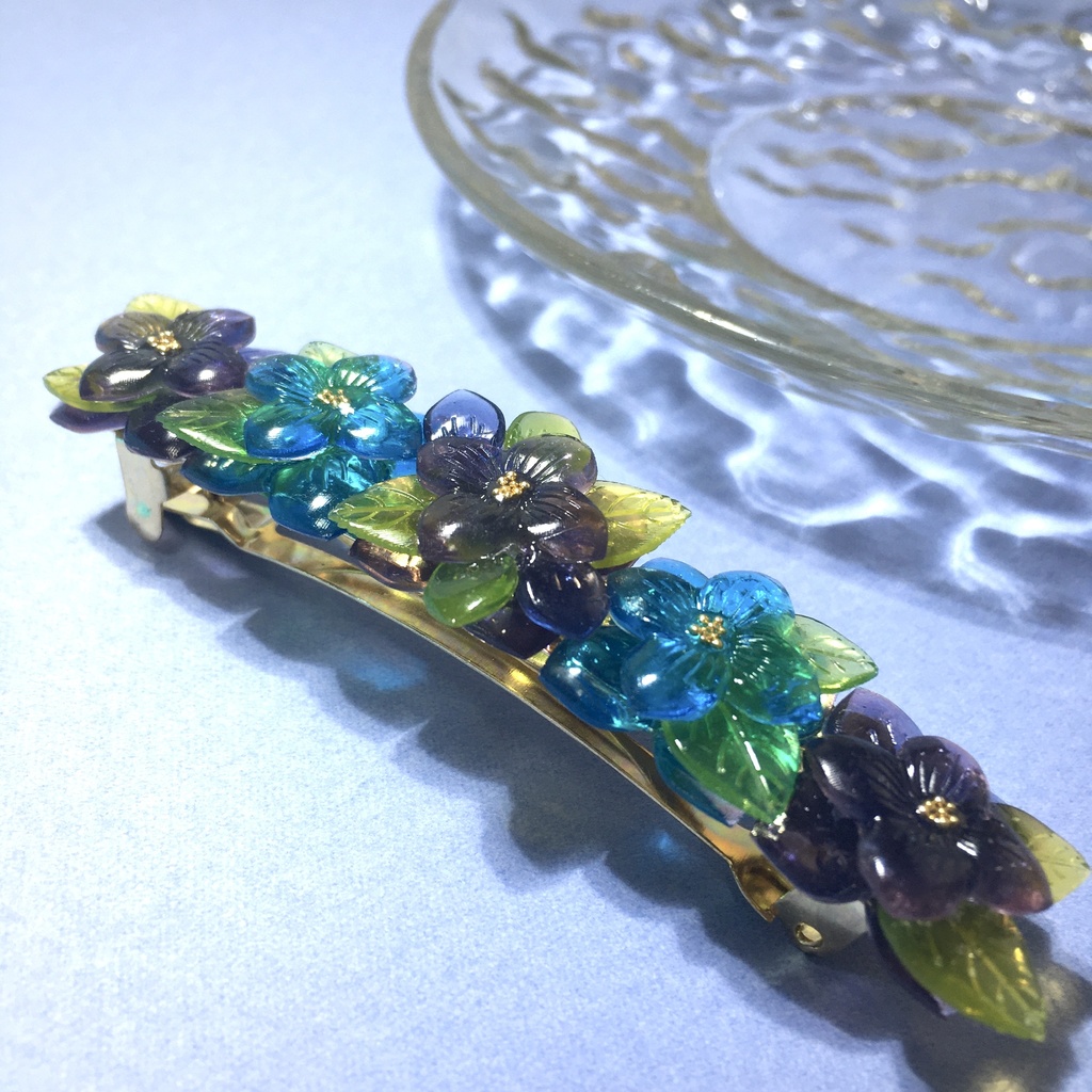 キラキラ紫陽花バレッタ8cm