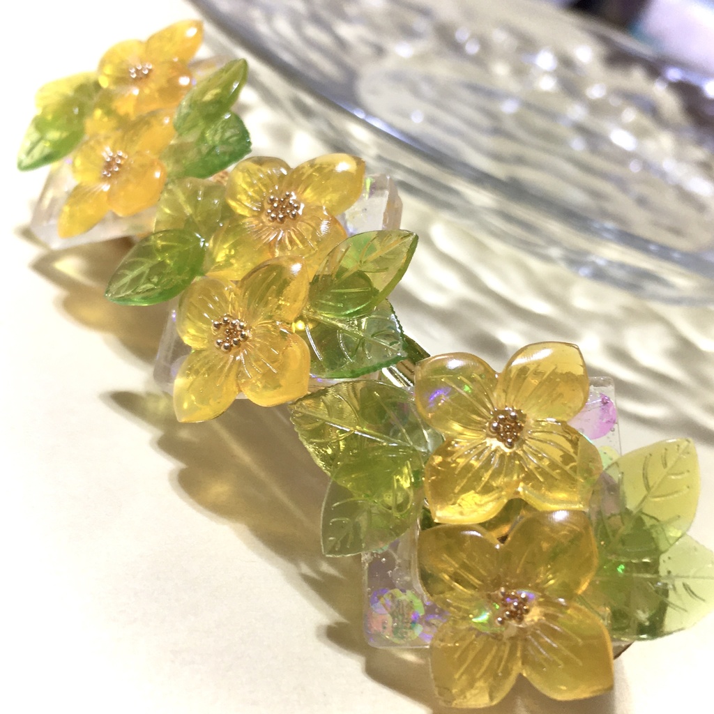 キラキラ菜の花バレッタ8cm