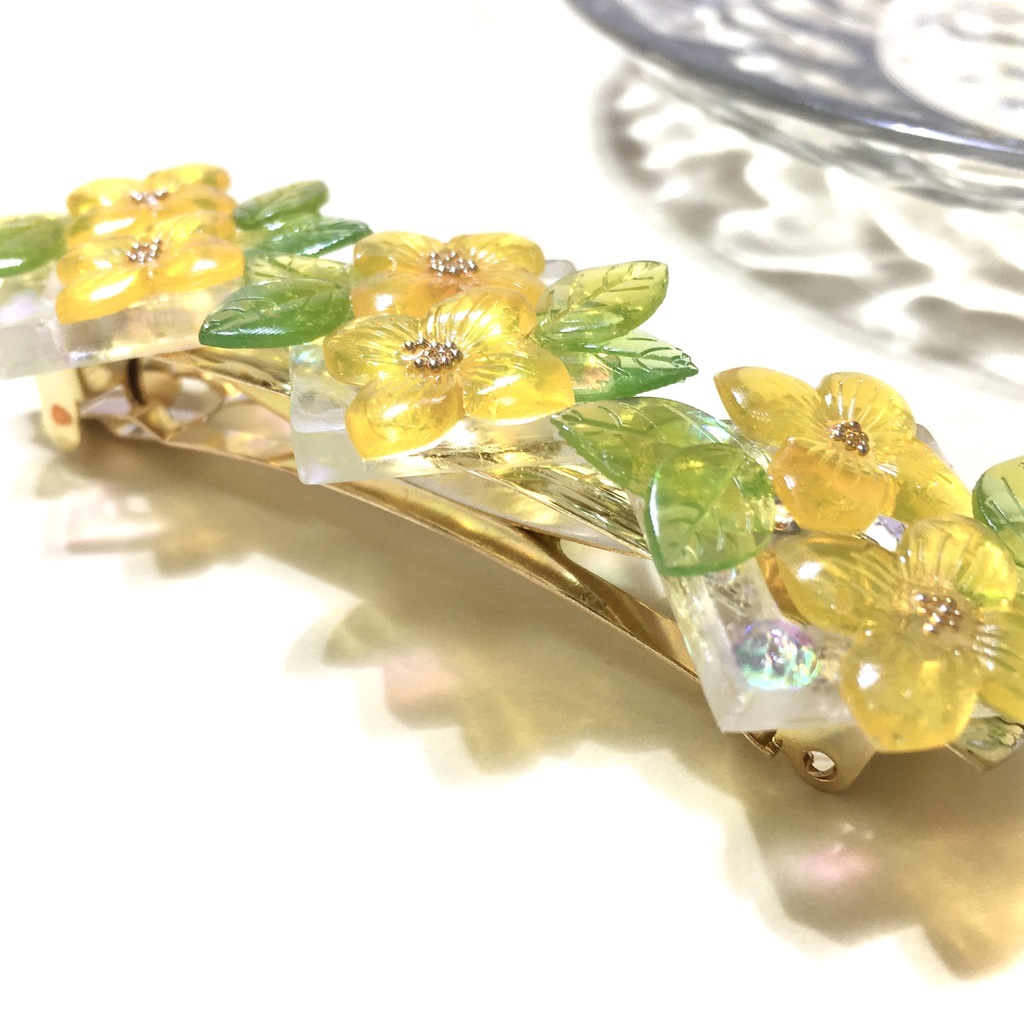 キラキラ菜の花バレッタ8cm