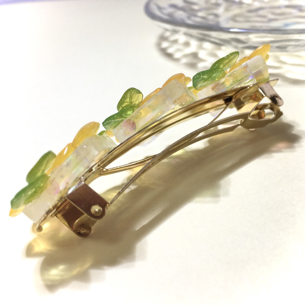 キラキラ菜の花バレッタ8cm