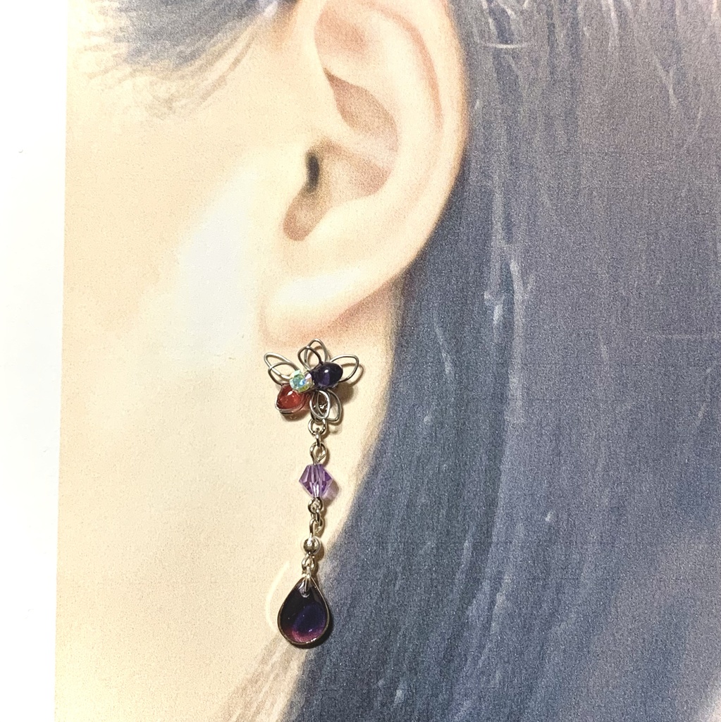 空色フラワーイヤリング・ピアス(宵・有明け)