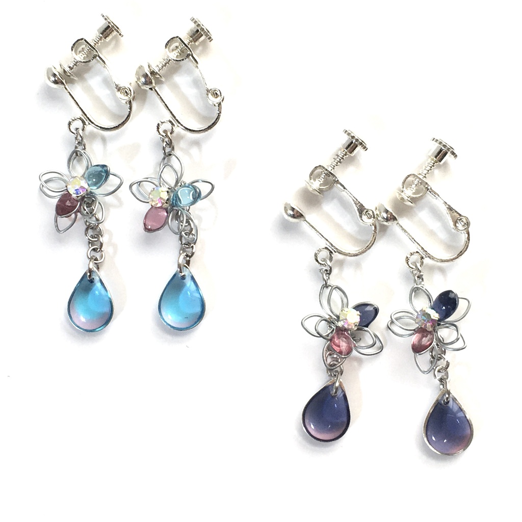 空色フラワーイヤリング・ピアス(宵・有明け)