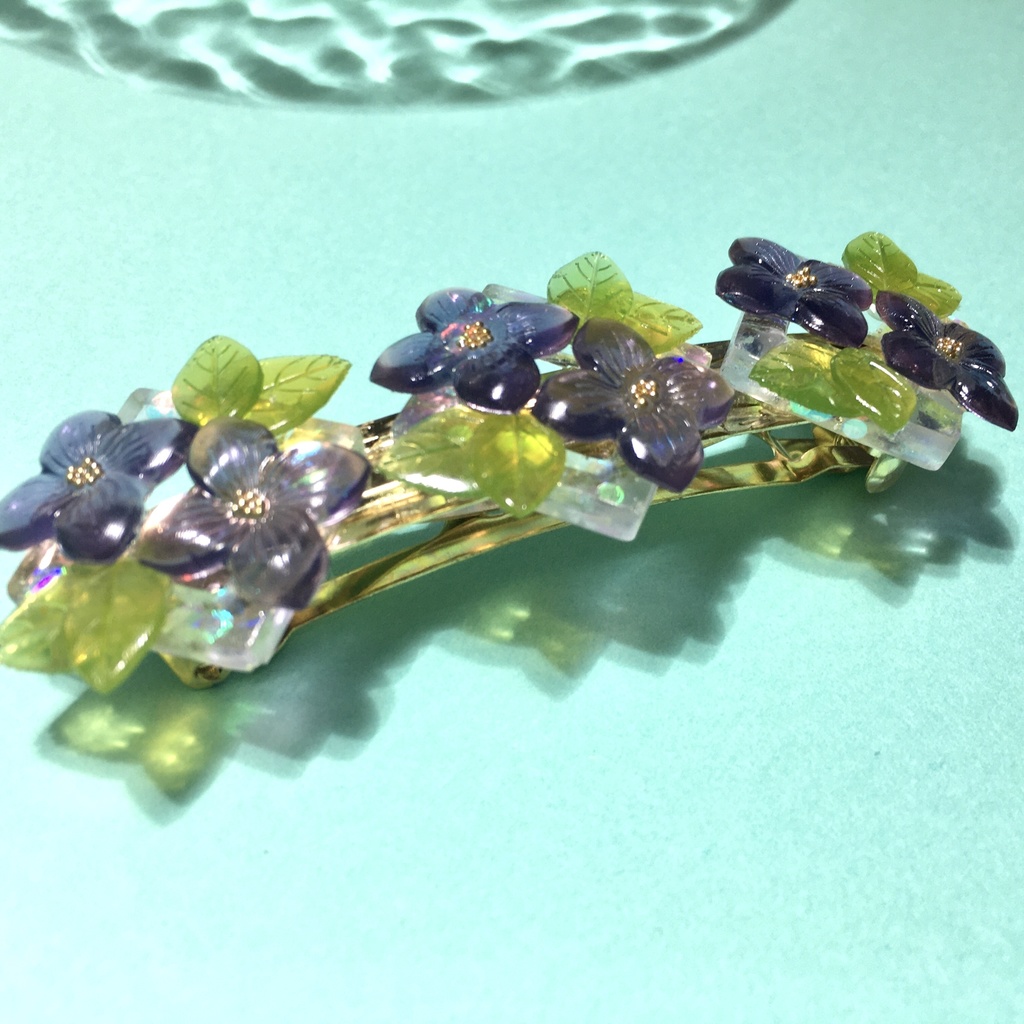 キラキラ紫陽花バレッタ(スクエア)8cm