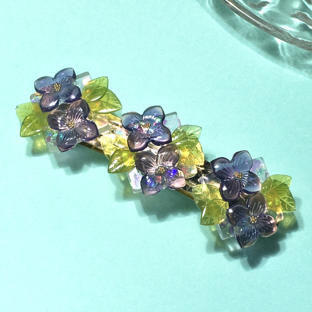 キラキラ紫陽花バレッタ(スクエア)8cm