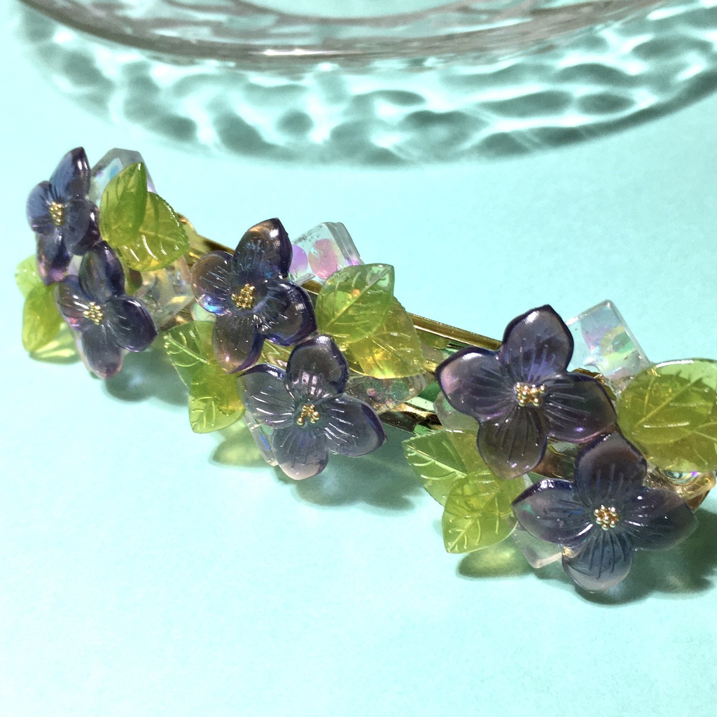 キラキラ紫陽花バレッタ(スクエア)8cm