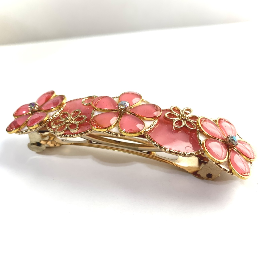 春のお花見 桜の丸バレッタ 8cm