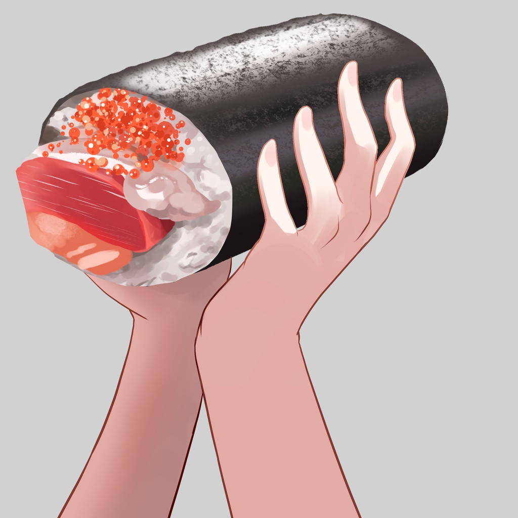 巻きずしを持つ手の素材