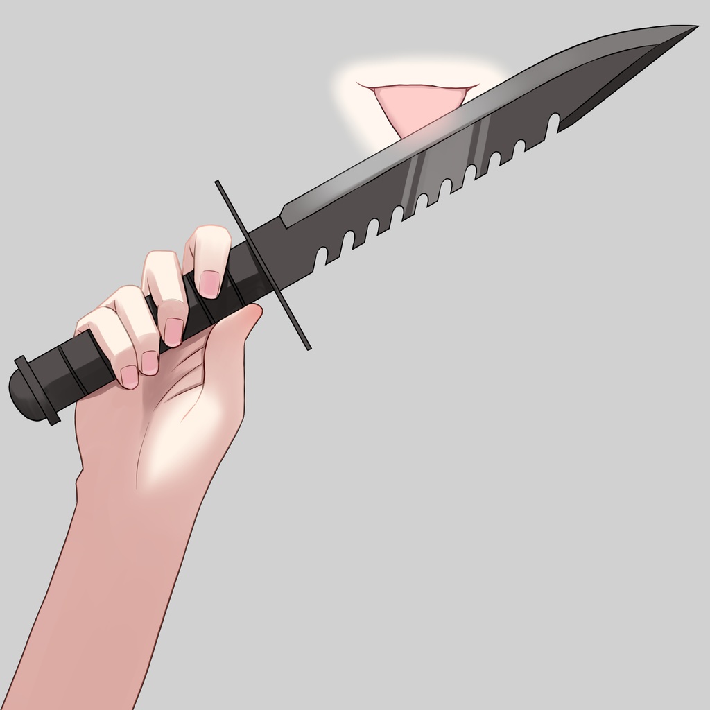 ナイフを舐めるくちと手素材