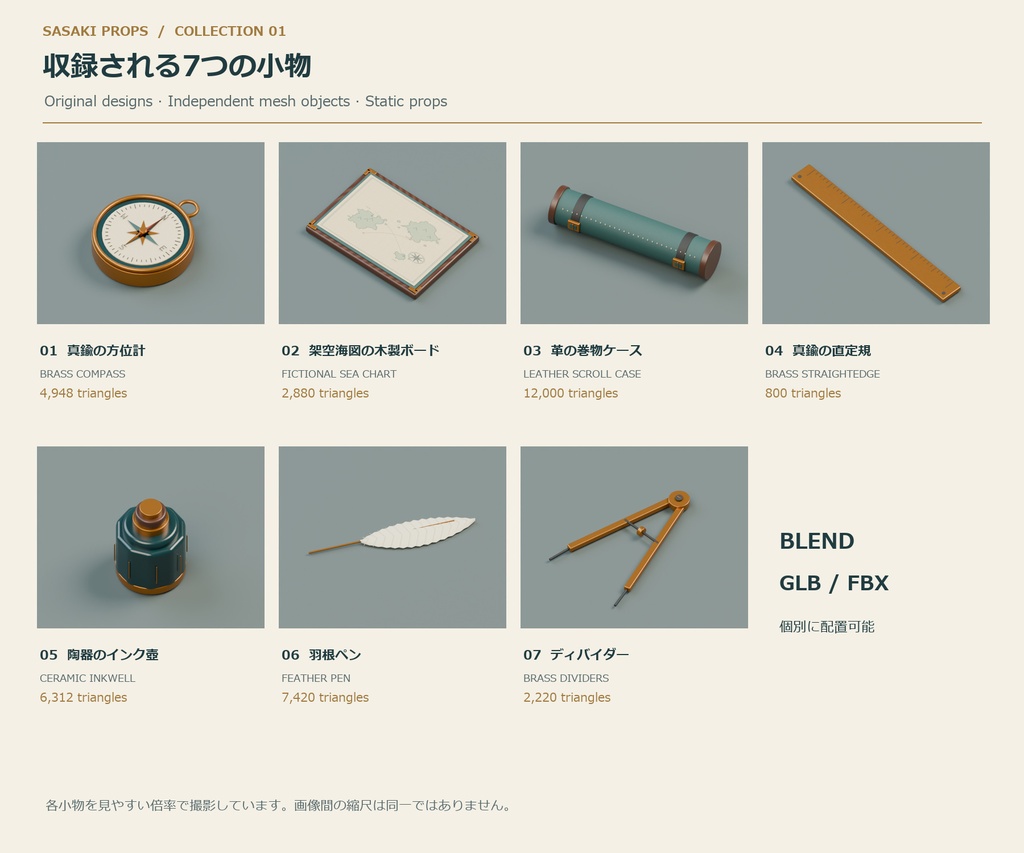 ファンタジー航海士の卓上道具7点セット|Cartographer’s Desk