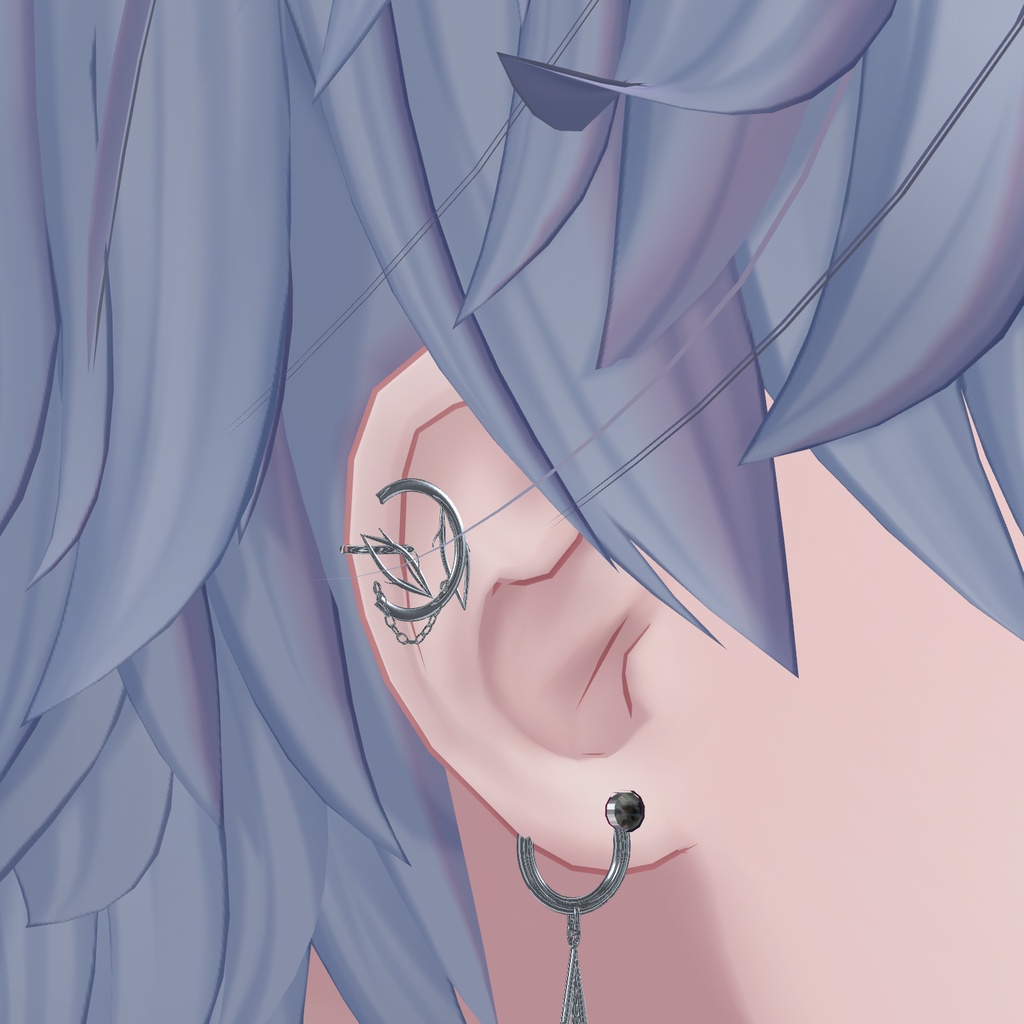 【9月15日12:00まで無料・KOMANO調整済み・PC VRChat】シルバーアクセサリー7種セット|ピアス・ネックレス・腰チェーン