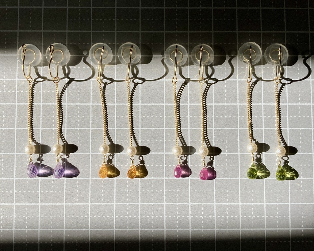 【セット】天然石とシュガーパールのイヤークリップ