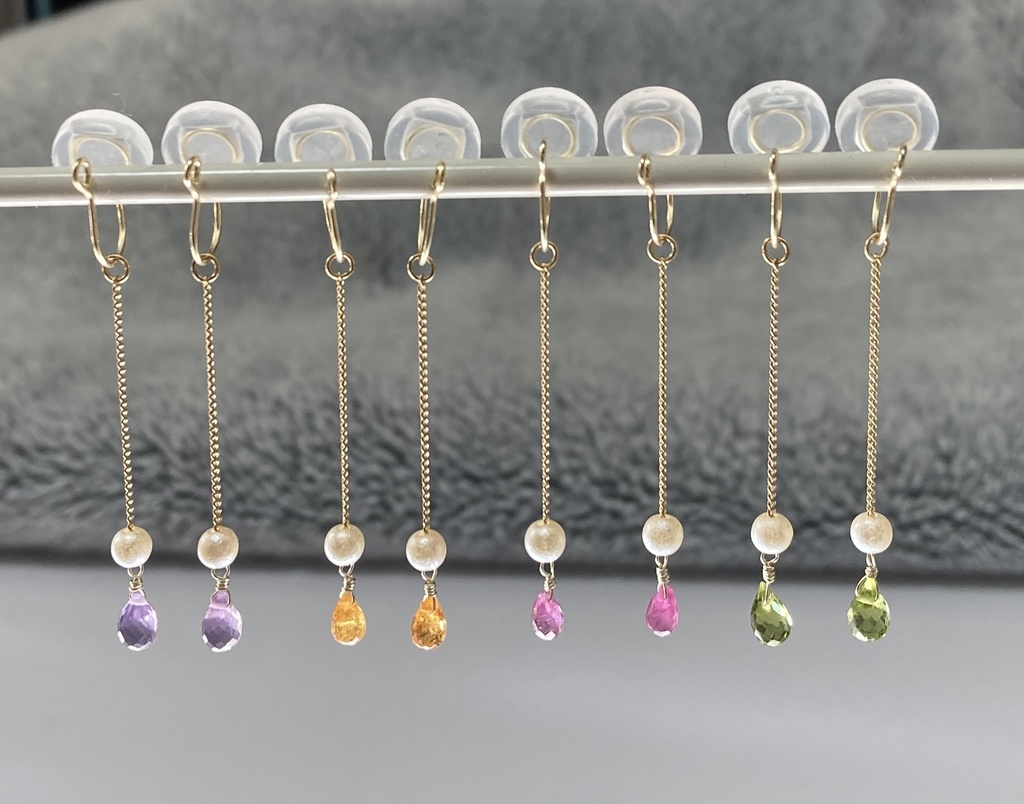 【セット】天然石とシュガーパールのイヤークリップ