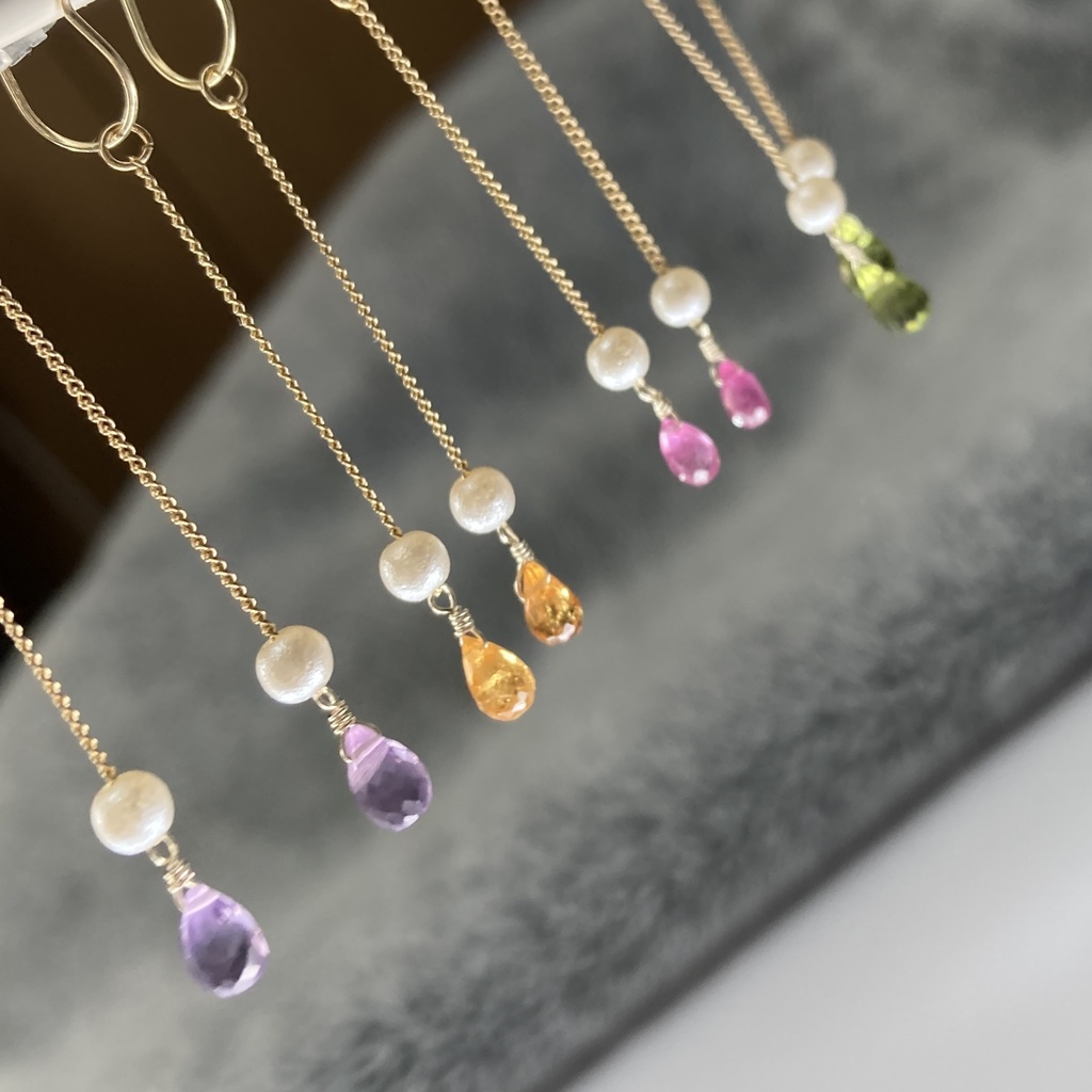 【セット】天然石とシュガーパールのイヤークリップ