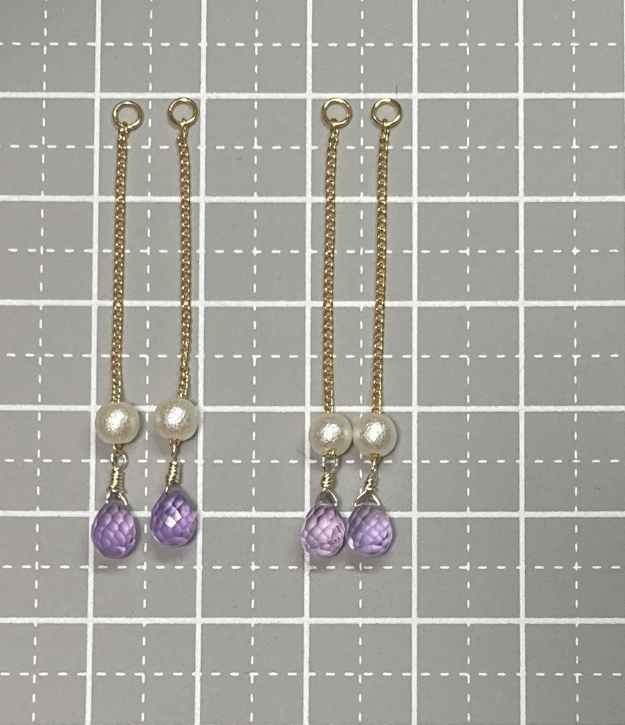 天然石とシュガーパールのピアス / イヤークリップ(紫)