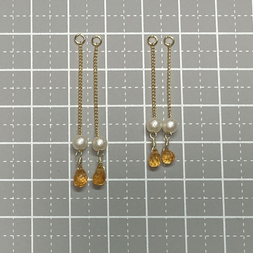 天然石とシュガーパールのピアス / イヤークリップ(橙)