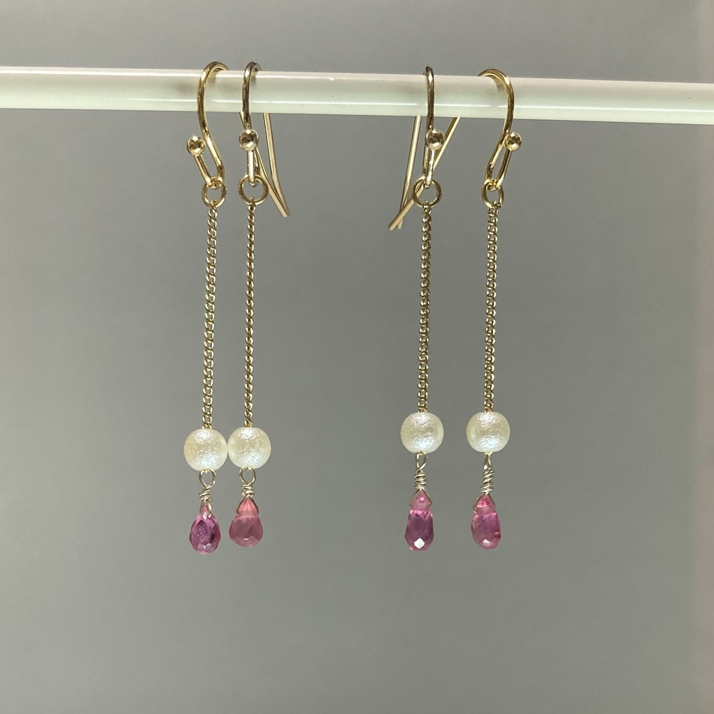 天然石とシュガーパールのピアス / イヤークリップ（ピンク）
