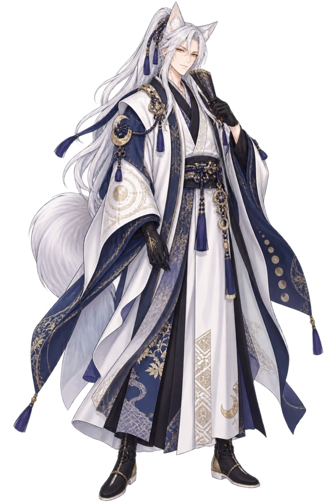 【AI生成・立ち絵素材】白月の陰陽師ハク｜全身透過PNG 1点