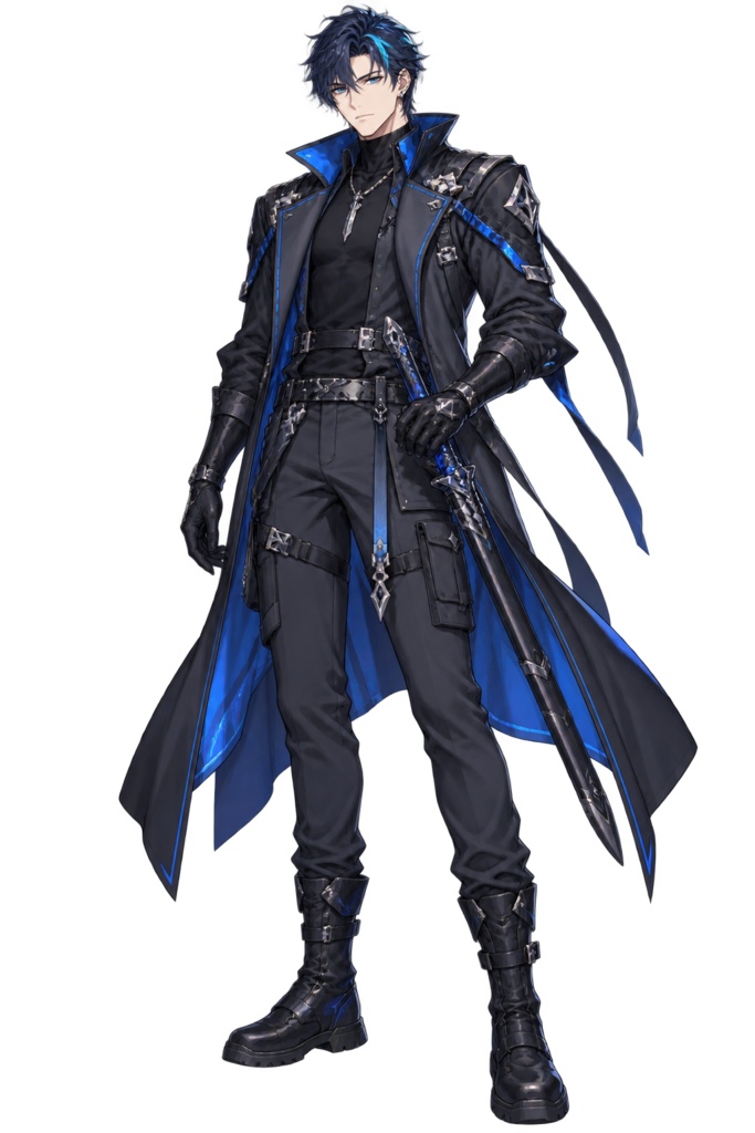 【立ち絵素材】蒼電の剣士レイ｜全身透過PNG 1点