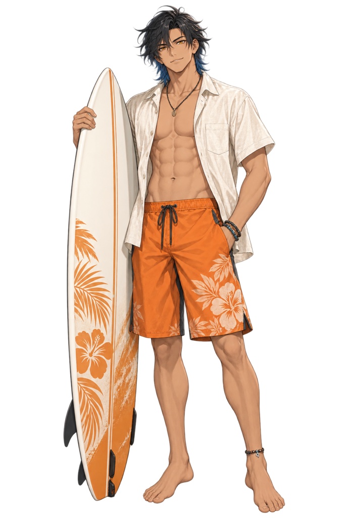 【夏の立ち絵】黒潮のサーファー蒼斗｜全身透過PNG 1点