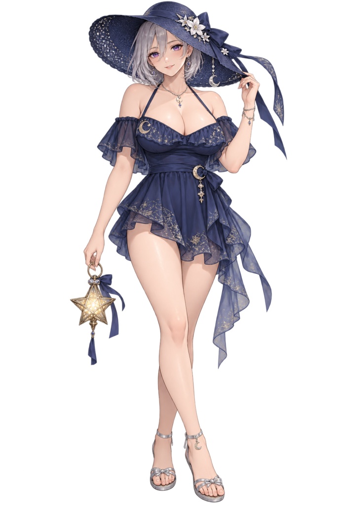 【夏の立ち絵】月浜の魔女セレネ｜全身透過PNG 1点