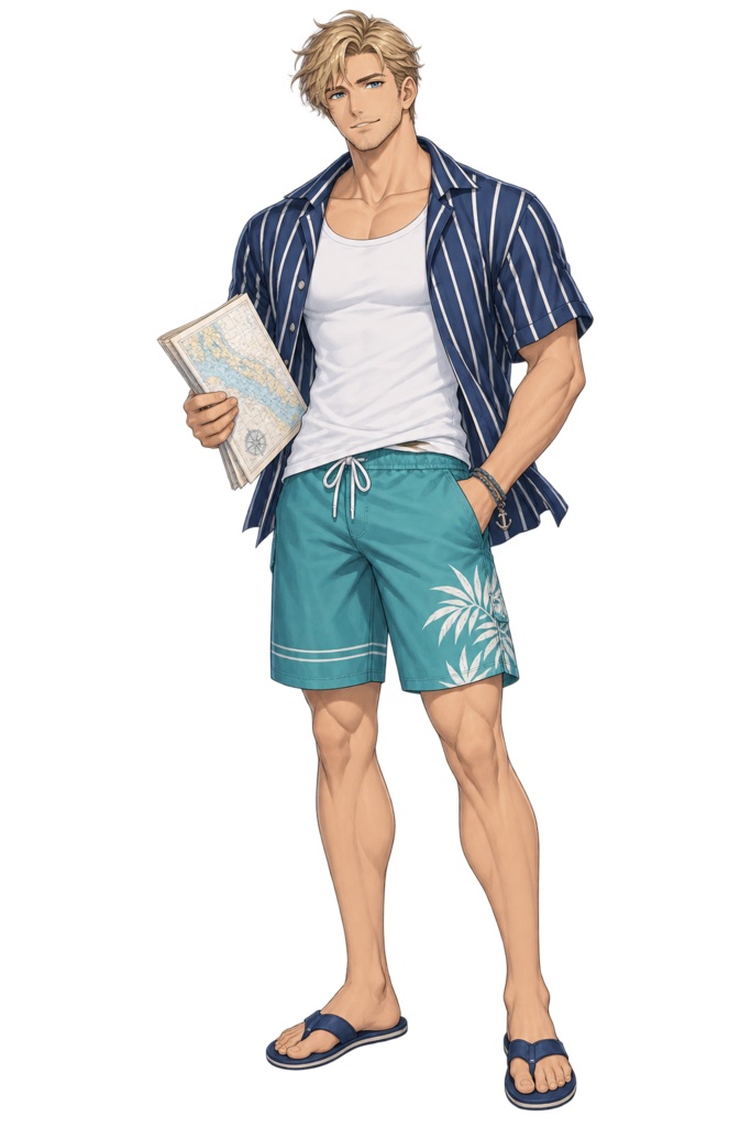 【夏の立ち絵】蒼帆の航海士ルーカス|全身透過PNG 1点