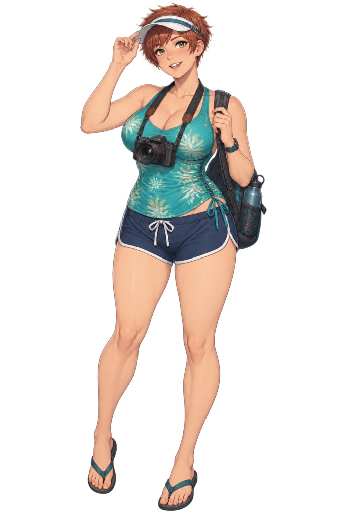【夏の立ち絵】波間の写真家ナツキ｜全身透過PNG 1点