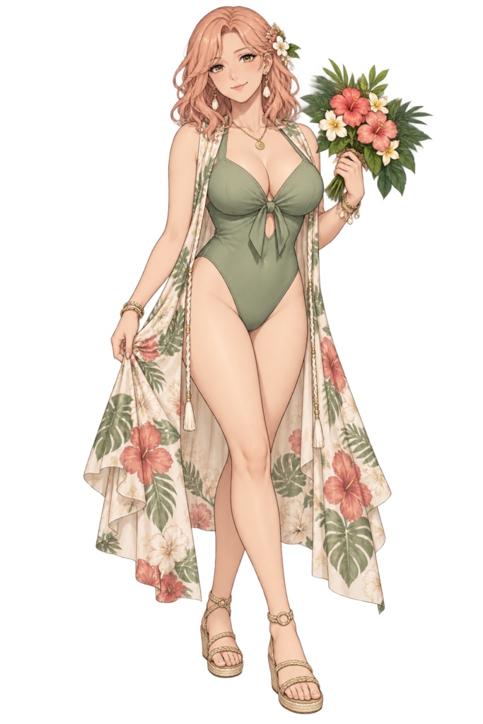 【夏の立ち絵】渚の庭師フローラ｜全身透過PNG 1点