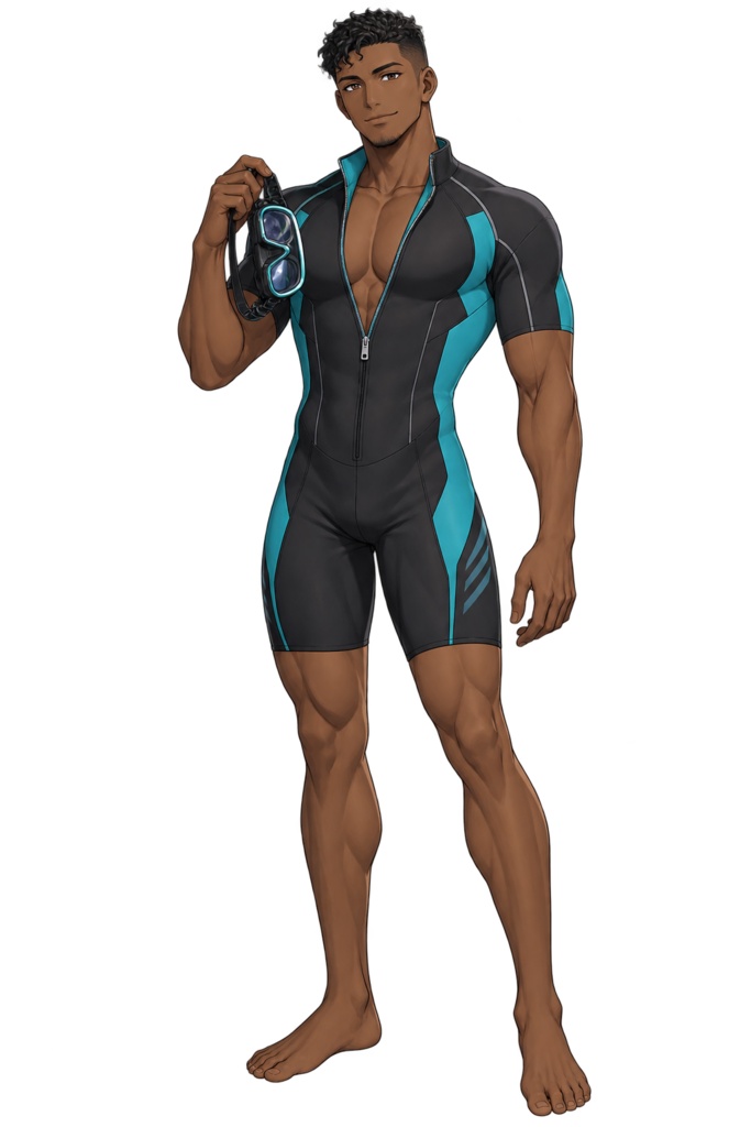 【夏の立ち絵】紺碧の潜水士ダン｜全身透過PNG 1点